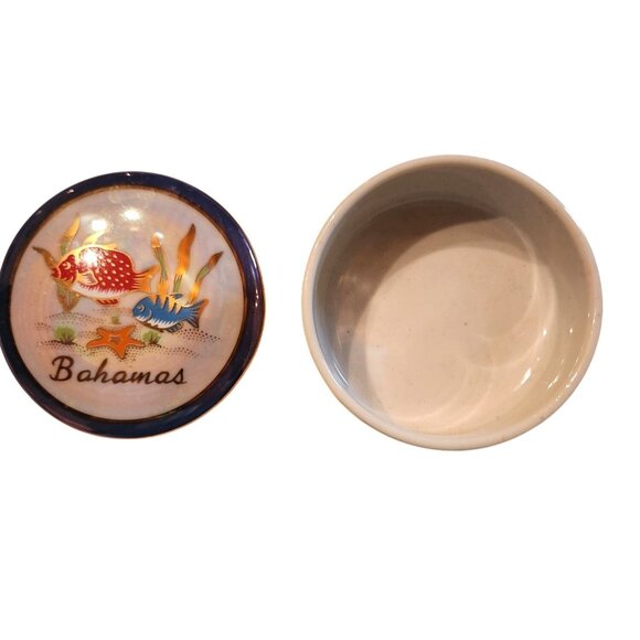 Bahamas Souvenir Ceramic Trinket Box With Hand-Painted Tropical Fish Design - Picture 2 of 3